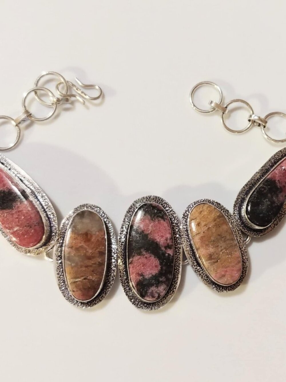 NWOT Natural Rhodonite Gemstone Bracelet .925 Sterling Overlay